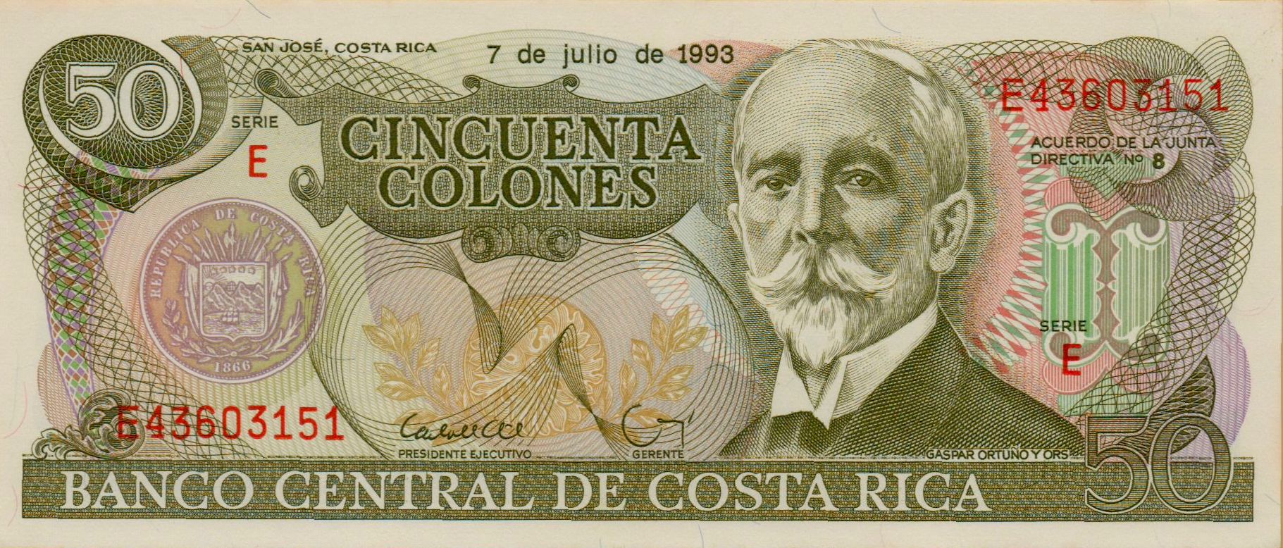 Costa Rica 50 1993 UNC P-257/a